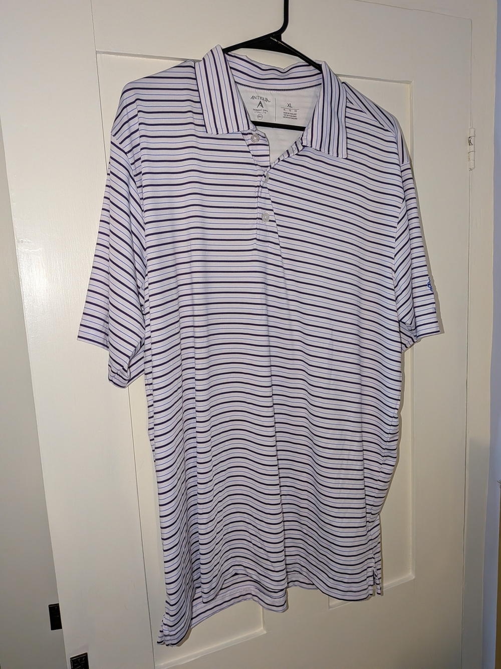 Antigua Men’s Light Purple and White Striped Golf Polo